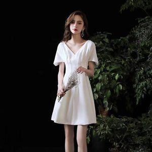 V Neck White Dress